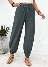 Dark Grey Pocket Jogger Elastic Waist High Waisted Pants