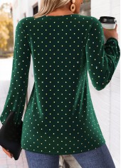 Green Peplum Polka Dot Long Sleeve Split Neck Blouse | thumb picture 
