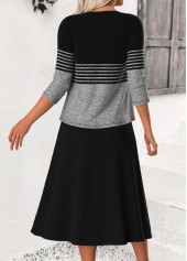 Black Tummy Coverage Striped 3/4 Sleeve Dress and Cardigan | thumb picture 