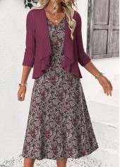 Dusty Purple Tummy Coverage Paisley Print Dress and Cardigan