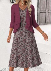 Dusty Purple Tummy Coverage Paisley Print Dress and Cardigan | thumb picture 