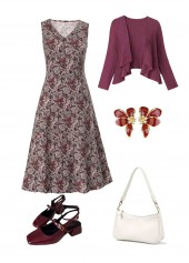 Dusty Purple Tummy Coverage Paisley Print Dress and Cardigan | thumb picture 