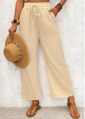 Light Coffee Pocket Wide Leg Elastic Waist Pants | thumb picture 