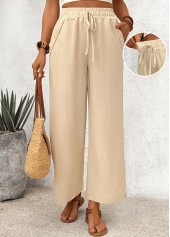 Light Coffee Pocket Wide Leg Elastic Waist Pants