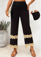 Black Straight Leg Elastic Waist High Waisted Pants