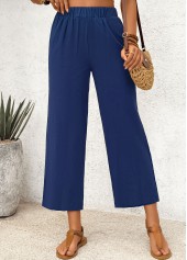 Dark Blue Straight Leg Elastic Waist High Waisted Pants | thumb picture 