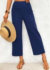 Dark Blue Straight Leg Elastic Waist High Waisted Pants | thumb picture 