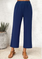 Dark Blue Straight Leg Elastic Waist High Waisted Pants | thumb picture 