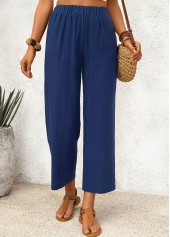 Dark Blue Straight Leg Elastic Waist High Waisted Pants