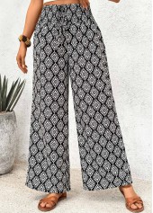 Black Geometric Print Wide Leg Elastic Waist Pants