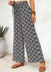 Black Geometric Print Wide Leg Elastic Waist Pants | thumb picture 