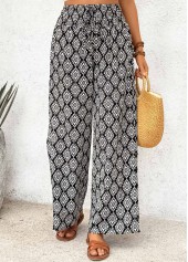 Black Geometric Print Wide Leg Elastic Waist Pants | thumb picture 