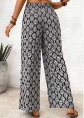 Black Geometric Print Wide Leg Elastic Waist Pants | thumb picture 