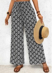 Black Geometric Print Wide Leg Elastic Waist Pants | thumb picture 