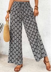 Black Geometric Print Wide Leg Elastic Waist Pants | thumb picture 