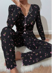 Black Ditsy Floral Print Lounge Top and Pants