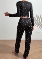 Black Ditsy Floral Print Lounge Top and Pants | thumb picture 