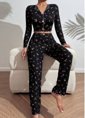 Black Ditsy Floral Print Lounge Top and Pants | thumb picture 