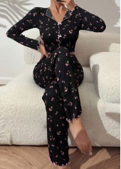 Black Ditsy Floral Print Lounge Top and Pants | thumb picture 