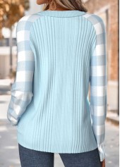 Light Blue Tummy Coverage Plaid Long Sleeve T Shirt