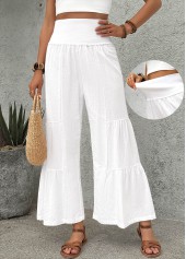 White Wide Leg Elastic Waist High Waisted Pants