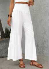 White Wide Leg Elastic Waist High Waisted Pants | thumb picture 