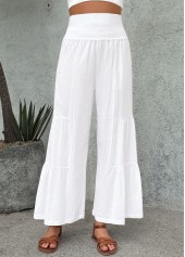 White Wide Leg Elastic Waist High Waisted Pants | thumb picture 