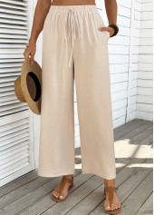 Dark Camel Pocket Wide Leg Elastic Waist Pants