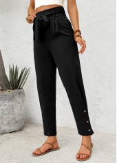 Black Soft Straight Leg Elastic Waist High Waisted Pants | thumb picture 