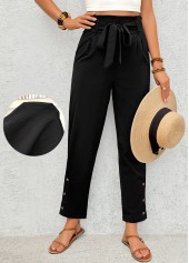 Black Soft Straight Leg Elastic Waist High Waisted Pants