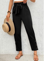 Black Soft Straight Leg Elastic Waist High Waisted Pants | thumb picture 