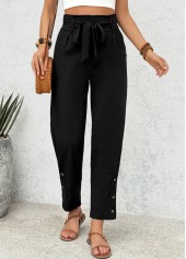 Black Soft Straight Leg Elastic Waist High Waisted Pants | thumb picture 