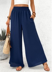 Navy Pocket Wide Leg Elastic Waist High Waisted Pants