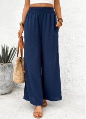 Navy Pocket Wide Leg Elastic Waist High Waisted Pants | thumb picture 
