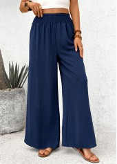 Navy Pocket Wide Leg Elastic Waist High Waisted Pants | thumb picture 