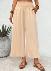 Light Coffee Flowy Wide Leg Elastic Waist Pants