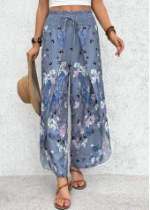 Blue Floral Print Wide Leg Elastic Waist Pants | thumb picture 