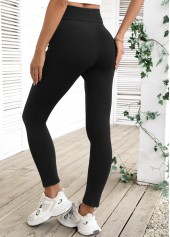 Black High Waisted Ankle Length Elastic Waist Leggings | thumb picture 