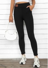 Black High Waisted Ankle Length Elastic Waist Leggings | thumb picture 