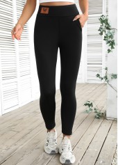 Black High Waisted Ankle Length Elastic Waist Leggings | thumb picture 