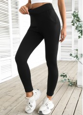 Black High Waisted Ankle Length Elastic Waist Leggings | thumb picture 