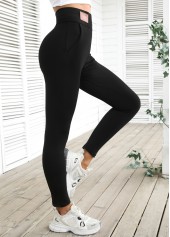 Black High Waisted Ankle Length Elastic Waist Leggings | thumb picture 