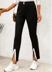 Black Elastic Waist High Waisted Pants | thumb picture 