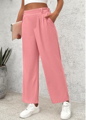Pink Wide Leg Elastic Waist High Waisted Pants | thumb picture 