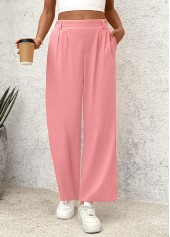 Pink Wide Leg Elastic Waist High Waisted Pants | thumb picture 