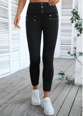 Black Skinny Elastic Waist High Waisted Pants | thumb picture 