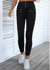 Black Skinny Elastic Waist High Waisted Pants | thumb picture 