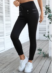 Black Skinny Elastic Waist High Waisted Pants