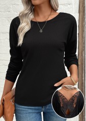Black Patchwork Long Sleeve Round Neck T Shirt | thumb picture 