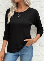 Black Patchwork Long Sleeve Round Neck T Shirt | thumb picture 